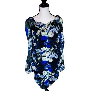 ✨️✨️✨️Boutiqua Asymmetrical Ruched Long Sleeve Dress in Blue, White, Green,Black